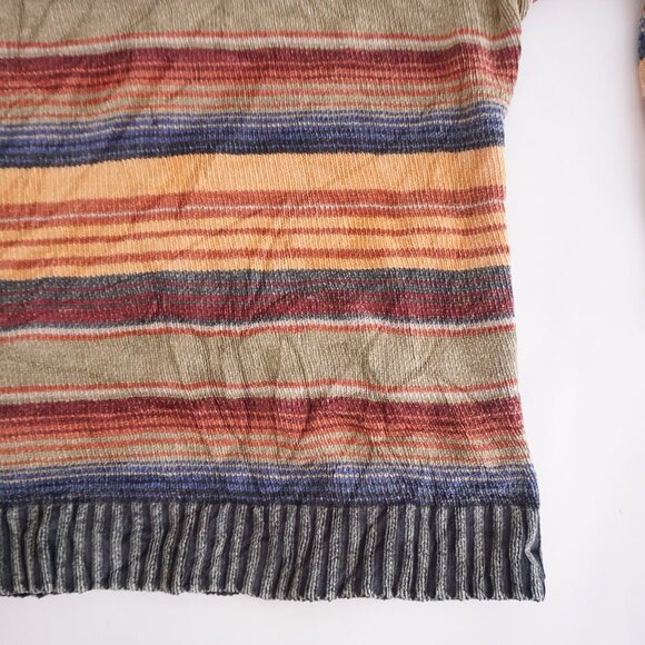 Geoffrey Beene Green Orange Striped Biggie Eclectic 100% Cotton Knit Sweater L - Picture 6 of 9